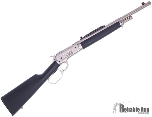 Picture of Pre-Owned Never Fired Chiappa 1886 "Ridge Runner" Takedown Lever Action Rifle - 45-70 Govt, 18.5", Octagon, Chrome, Black Rubber Coated Synthetic Straight Stock, 3+1 Shots, Fiber Optic Front & Skinner Aperture Rear Sights