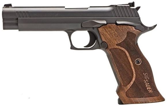 Picture of SIG SAUER P210 Super Target SAO Semi-Auto Pistol - 9mm, 150mm, PVD Coating, Ergonomic Wood Grips, 2x8rds, Micrometer Sight, Black, Made in Germany