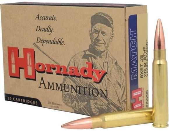 Picture of Hornady Vintage Match Rifle Ammo - 8x57mm Mauser, 196gr, BTHP, 20rds Box