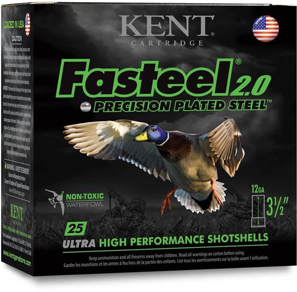 Picture of Kent Fasteel Precision Plated Steel Waterfowl Shotgun Ammo - 12Ga, 3-1/2", 1-1/4oz, BB, 25rds Box, 1625fps, 250rds Case