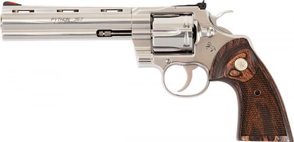 Picture of Colt Python DA Revolver - 357 Mag, 6" Barrel, Stainless Steel, Walnut Target Grips, 6rds