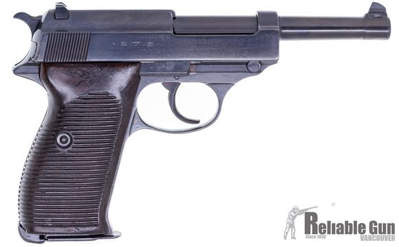 Picture of Used Walther P38 Semi-Auto 9mm, 1943 Mfg., Re-Blued, Waffenampts Intact, With British Proof Marks, One Mag & Leather Holster, Good Condition