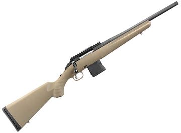 Picture of Ruger American Ranch Bolt Action Rifle - 5.56mm NATO/223 Rem, 16.12", 1/2"-28 Threaded, Matte Black, Alloy Steel, Flat Dark Earth Composite Stock, 5rds AR Mag, AR Style Mag Release, Picatinny Rail