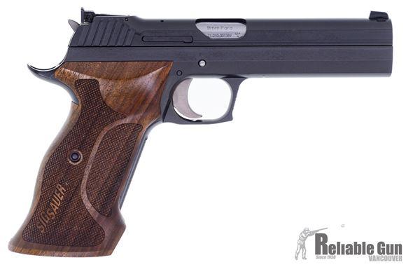 Picture of Used SIG SAUER P210 Super Target Semi-Auto 9mm, 5'', PVD Coating, Ergonomic Wood Grips, 2 Magazines, Micrometer Sight, Original Box, Very Good Condition