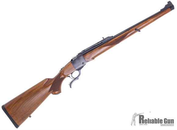 Picture of Used Ruger No.1 Single-Shot Lever Action Rifle - 6.5x55mm Swedish, 20", Satin Blued, Alloy Steel, American Walnut Stock w/ Marks on Left Side, 1rds, Blade Sights, Very Good Condition