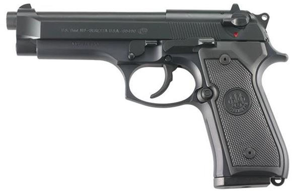 Picture of Beretta M9 Commercial DA/SA Semi-Auto Pistol - 9mm Luger, 125mm, Chrome Lined, Black Oxide/PVD Finished, Steel Slide & Alloy Frame, 2x10rds Mag