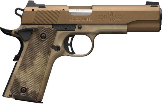 Picture of Browning 1911-22 Speed SA Semi-Auto Pistol - 22 LR, 4-1/4", Cerakote Burnt Bronze Stainless Slide, Composite Frame w/ A-TACS AU Camo, A-TACS AU Camo Grips, 2x10rds, Combat White Dot Front & Rear Sights