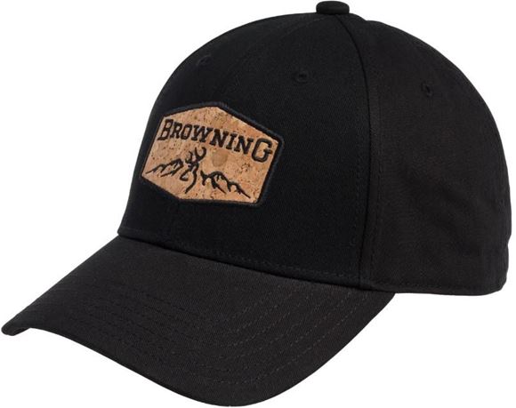 Picture of Browning Hats - Black w/ Black Stitching, Cork Browning Logo, Snap-Back