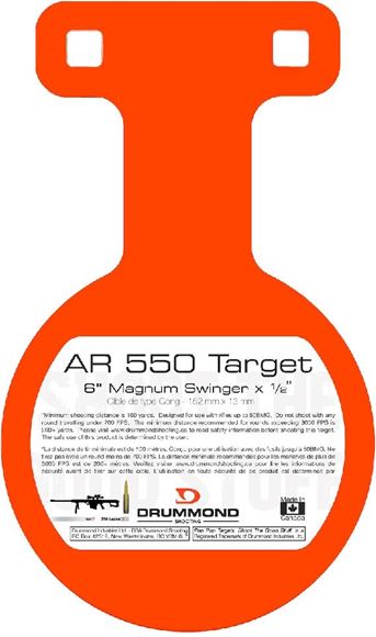 Picture of Drummond Shooting Pop Pop Targets - AR 550 Magnum Swinger, 6" Round in 1/2" AR550, Neon Orange Powder Coat, w/Square Holes For Carriage Bolts