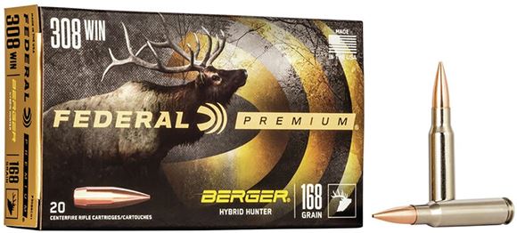 Picture of Federal Premium Rifle Ammo - 308 Win, 168Gr, Berger Hybrid Hunter, 200rds Case