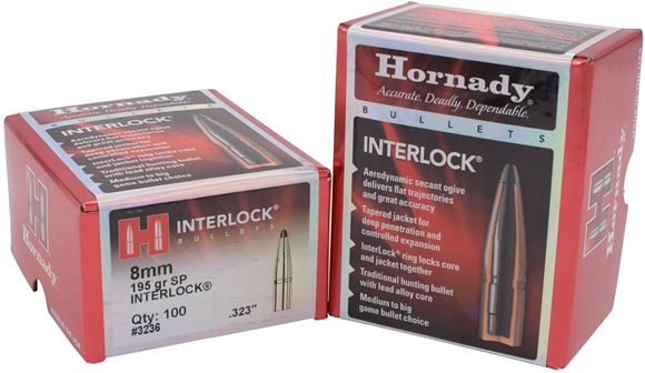 Picture of Hornady Rifle Bullets, InterLock - 8mm(.323"), 195Gr, InterLock SP, 100ct Box