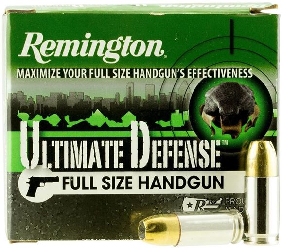 Picture of Remington HD Ultimate Home Defense Pistol & Revolver Handgun Ammo - 9mm Luger +P, 124Gr, Golden Saber BJHP, 20rds Box