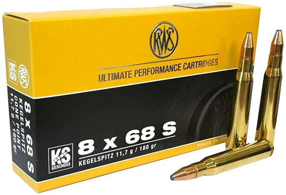 Picture of RWS Rottweil KS Geschoss Hunting Rifle Ammo - 8x68S, 180Gr, Cone Point, 20rds Box