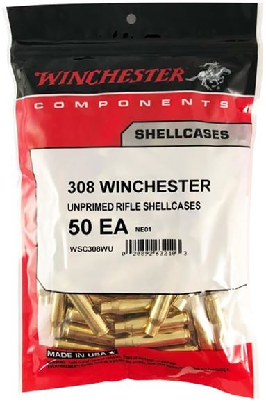 Picture of Winchester Reloading Components, Consumer Pack Unprimed Rifle Brass - 308 Win, 50ct Bag
