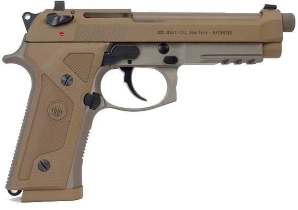 Picture of Beretta M9 A3 DA/SA Semi-Auto Pistol - 9mm Luger, 125mm, Chrome Lined, 1/2"x28 Threaded w/Protector, Cerakote Flat Dark Earth/Anodizing/Bruniton/Black Oxide/PVD Finished, Steel Slide & Alloy Frame w/3-Slot Picatinny Rail, Vertec-Style Thin Grips