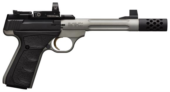Picture of Browning Buck Mark Lite Competition UFX Rimfire Semi-Auto Pistol - 22 LR, 5.9" Lightweight, Matte Grey Finish, Steel, Aluminum Alloy Receiver, UFX Rubber Grips, 2x10rds, Vortex Venom Red Dot Sight