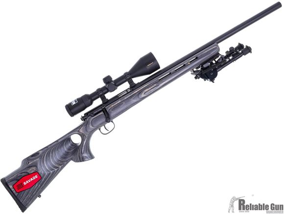 Picture of Used Savage Mark II Bolt-Action Rifle - 22LR, Gray Laminate Thumbhole Stock & Heavy Barrel, Nikon Prostaff 3-9x50 Scope w/ Caps, 3 Mags, Bipod, Excellent Condition