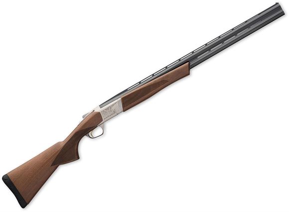 Picture of Browning Cynergy Feather Over/Under Shotgun - 12Ga, 3", 28", Vented Rib, Low-Profile Nickel Plated Engraved Aluminum Alloy Receiver, Grade I/II Black Walnut Stock, Ivory Bead Front Sight, Invector-Plus Flush (F,M,IC)