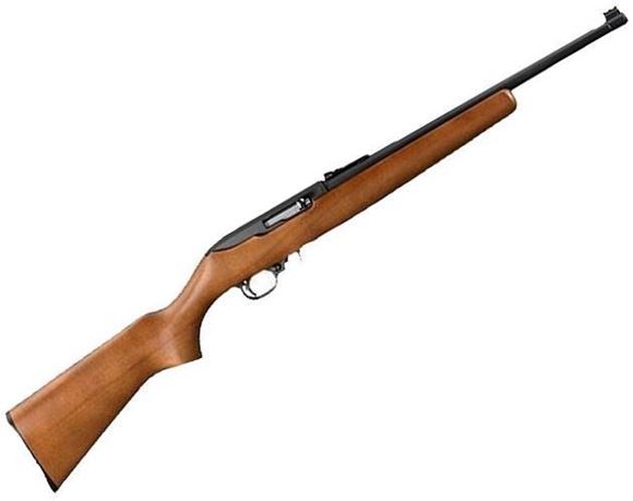 Picture of Ruger 10/22 Compact Rimfire Semi-Auto Rifle - 22 LR, 16.12", Satin Black, Alloy Steel, Hardwood Stock, 10rds, Fiber Optic Front & Adjustable Rear Sights