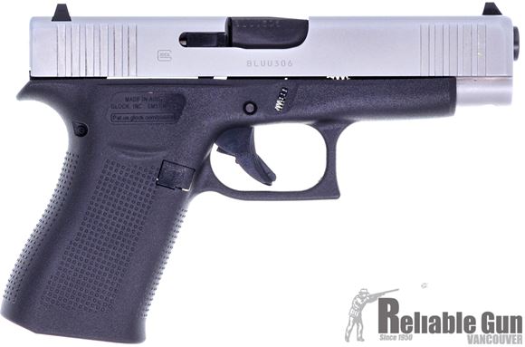 Picture of Used Glock 48 Gen5 Standard Safe Action Semi-Auto Pistol - 9mm, 4.173, Black Frame & Silver Slide, Fixed Sights, Slimline, Front Serrations, 3 Mags, Very Good Condition, Original Box