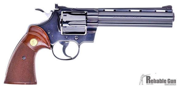 Picture of Used Colt Python Double-Action 357 Mag, 6" Barrel, High Gloss Blued, Wood Grips, (1981 Production) Excellent Condition