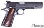 Picture of Used Colt 1911 MK. IV/ Series 70 Government Semi-Auto Pistol - 45 Auto, 5", Blued, Diamond Checkered Wood Grips, Ambidextrous Safety, Adjustable Rear Sight, 1 Magazine, (Missing Front Sight) Otherwise Good Condition