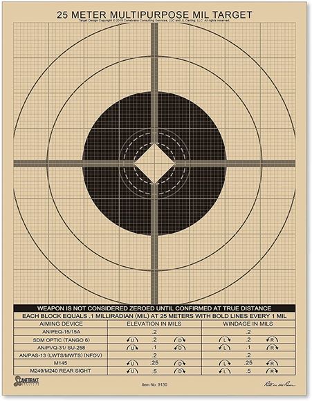 Picture of Rite In The Rain, Paper Targets - All Weather 25 Meter MIL Targets, 8.5"x11", MIL Multipurpose Target, 25m Sight Adjustment Grid, 25 Pack