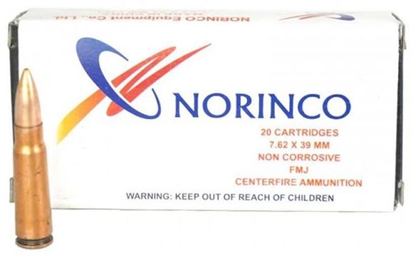 Picture of Norinco Rifle Ammunition - 7.62x39, 122Gr, FMJ, Commerical Ammunition, 20rds White Box