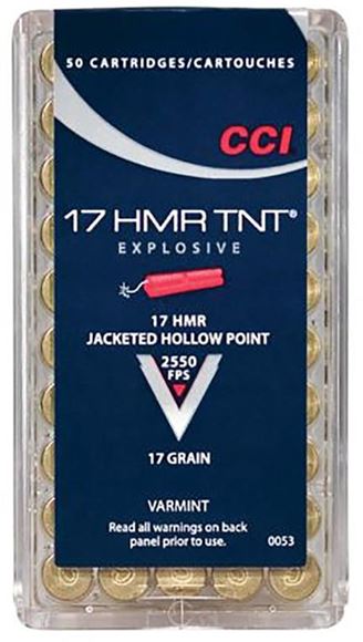 Picture of CCI Varmint Rimfire Ammo - HMR TNT, 17 HMR, 17Gr, TNT JHP, 500rds Brick, 2550fps