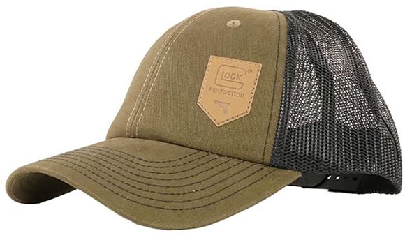 Picture of Glock Accessories, Hats - Glock Trucker Hat, Olive w/ Leather Logo