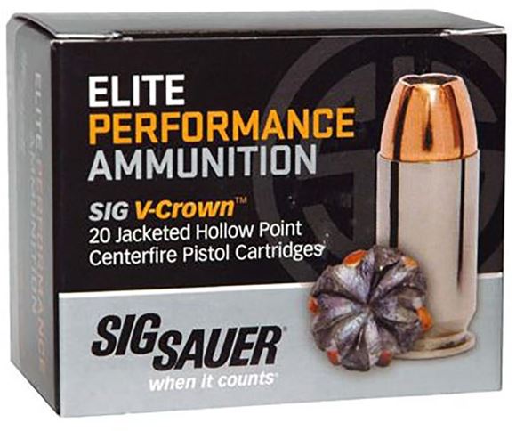 Picture of Sig Sauer Elite Performance Handgun Ammo - 45 Auto, 185Gr, V-Crown JHP, 20rds Box, 995fps