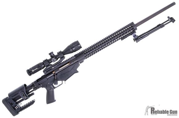 Picture of Used Ruger Precision Bolt Action Rifle - 243 Win, 26",  Heavy Barrel, 1/2"-28 Threaded, Matte Black, 15" Free Float Aluminum Keymod Handguard, Bottom Rail, Bipod, One Piece Monstrum Mount, FireField 3-12x40mm Scope, 2x10rds, Very Good Condition