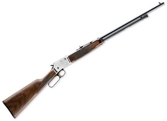 Picture of Browning BL-22 FLD Grade II Octagon Rimfire Lever Action Rifle - 22 S/L/LR, 24", Full Octagon Contour, Polished Blued, Satin Nickel Steel Receiver w/Scroll Engraving, Satin Grade I American Black Walnut Stock w/Straight Grip, 15rds, Steel Blade Front & Fo