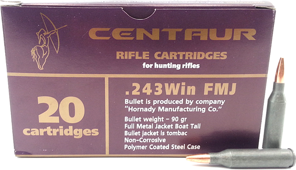 Picture of BarnauL Rifle Ammo - 243 Win, 90Gr, FMJ BT, Polycoated Steel Case, Non-Corrosive, 20rds Box