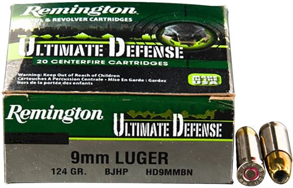 Picture of Remington HD Ultimate Home Defense Pistol & Revolver Handgun Ammo - 9mm Luger, 124Gr, BJHP, 25rds Box