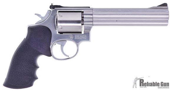 Picture of Used Smith & Wesson 686-3 Stainless Classic Hunter, 357 Magnum Revolver, 6'' Barrel, 6 Shot Unfluted Cylinder, Adjustable Rear Sight, Black Rubber Grip, Only 5000 Made, Very Good Condition