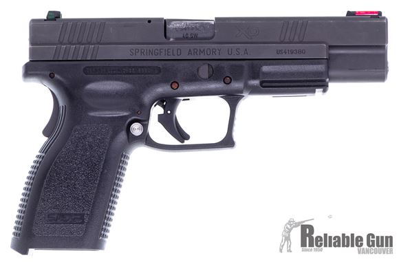 Picture of Used Springfield Armory XD-40 Tactical Semi-Auto Pistol - 40 S&W, 5" Barrel, Ambi Mag Release, Rail, Tru-Dot Fixed Rear & Fiber Optic Front Sight (Red), 2 Mags & Original Case, 9mm Conversion Barrel, Good Condition
