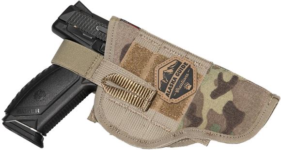 Picture of Alaska Guide Creations - Pistol Holster - Multi-Cam Camo, 3" x 4-1/4" x 2-1/2", Molle, Velcro Area, Clip for Inline Usage, Ambidextrous, Belt Loops