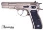 Picture of Used CZ 75 Semi Auto Pistol 9mm Luger, Finish Removed (Silver Color), MISSING Front Sight, 1 Magazine, Fair Condition