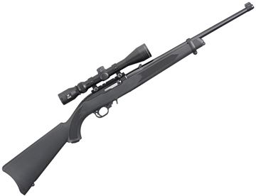 Picture of Ruger 10/22 Carbine Rimfire Semi-Auto Rifle - 22 LR, 18.50", Satin Black, Alloy Steel, Black Synthetic Stock, 10rds, Viridian EON 3-9x40 Scope, Rail Mount, Hard Case