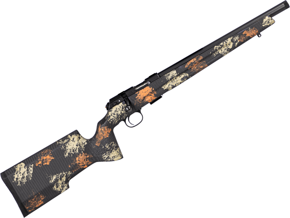 Picture of CZ 457 Varmint Precision Trainer MTR SR Bolt Action Rimfire Rifle - 22 LR, 16" Heavy Barrel, 1:16", Cold Hammer Forged, Threaded, Manners Composite Orange Camo Stock, No Sights, 5rds