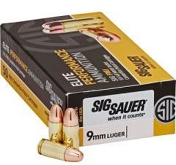 Picture of Sig Sauer Elite Performance Handgun Ammo - 9mm Luger, 115Gr, FMJ, 50rds Box, 1185fps