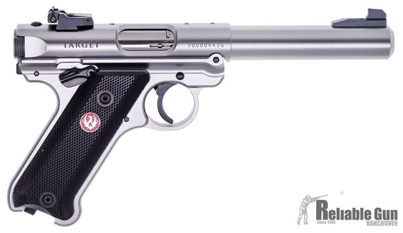 Picture of Used Ruger Mk IV Target Semi-Auto Pistol - 22 LR, 5.5", Stainless Steel, Adjustable Rear Sights, 2 Mags, Original Box & Manual, Excellent Condition