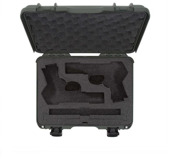 Picture of Nanuk Professional Protective Cases - Classic Double Pistol Case, Pre-cut Foam, Waterproof & Impact Resistant, 14.3" x 11.1" x 4.7", Olive 910