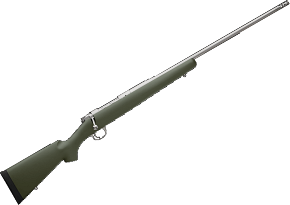 Picture of Kimber Model 84L Mountain Ascent Bolt Action Rifle - 280 Ack Imp, 24", Fluted w/Muzzle Brake, Stainless Steel, Kevlar/Carbon Fiber Moss Green Stock, 4rds, Adjustable Trigger