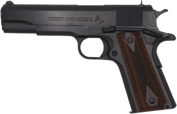 Picture of Colt 1911 Government Series 70 SA Semi-Auto Pistol - 45 ACP, 5" National Match Barrel, Blued, 7rds, Fixed Sights, Wood Grips