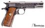 Picture of Pre Owned Colt 1911 Commerative, 1970 WWII 25th Anniversary European- African Middle Easten Theatre, Polished Nickel w/Engraving, Original Display Case & Certificate, Excellent Condition