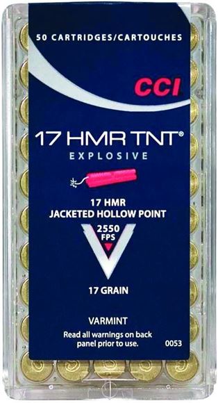 Picture of CCI Varmint Rimfire Ammo - HMR TNT, 17 HMR, 17Gr, TNT JHP, 50rds Box, 2550fps