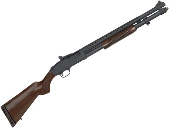Picture of Mossberg 590A1 Retrograde Pump Action Shotgun - 12Ga, 3", 20", Heavy-Walled w/ Heat Shield, Parkerized, Walnut Stock, 8+1rds, Ghost Ring Sight, Fixed Cylinder