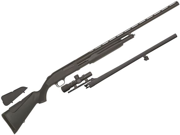 Picture of Mossberg 500 Combo Field/Slug Pump Action Shotgun - 12Ga, 3", 28", Vented Rib, Dual Bead Sights, Accu-Set (F,M,IC) / 24", Rifled, Cantilever Scope Mount & 2.5x20mm Scope, Synthetic Stock, 6rds